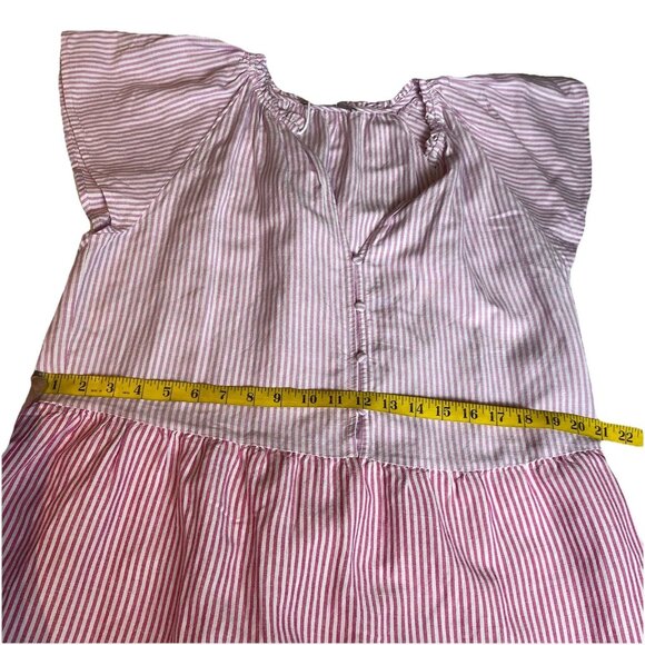 LOFT Womens Dress Striped Tie Neck Tiered Swing Linen Blend Preppy Sz L NWT - Picture 5 of 16